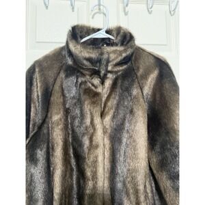 Tahari Women's Brown Faux‎ Fur Swing Coat Size Small